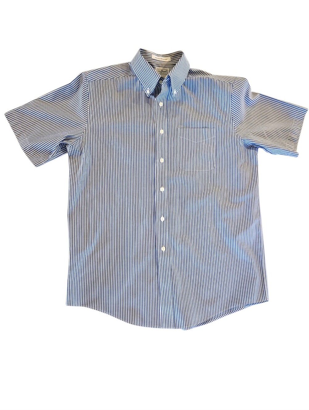 L.L.Bean Blue & White Striped | Button Down Shirt Wrinkle Resistant Men's 15.5"